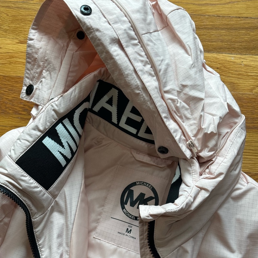 MICHAEL Michael Kors Logo Stand Collar Anorak Hooded Coat Size M pale pink - Picture 6 of 6